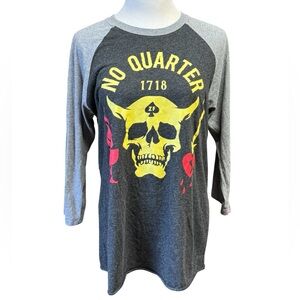 Zero Foxtrot Orc Industries No Quarter Big Logo Skull Graphic Shirt Mens L Gray